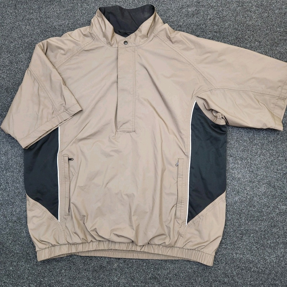 DryJoys FootJoy Mens XXL Tan Black Quarter Zip Short Sleeve Pullover Jacket Golf